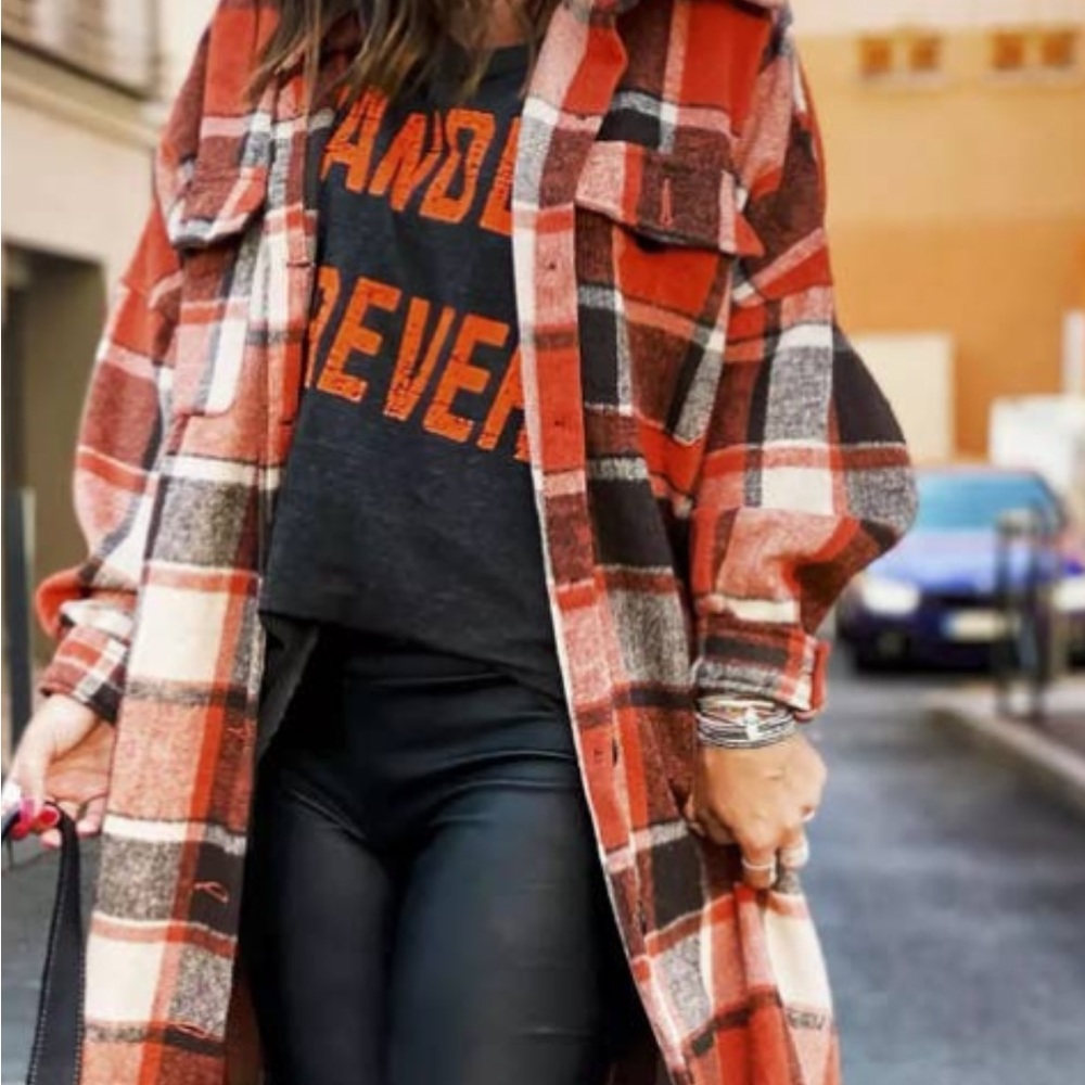 Plaid Flannel Shacket Jacket Maxi Length Women
Material:Cotton
